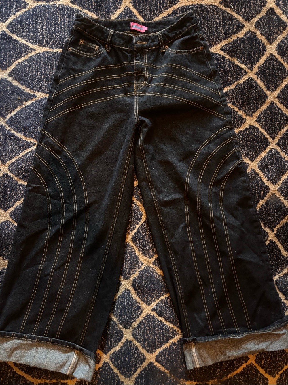 Edikted Black Wide Leg Jeans with Contrast Topstitching
